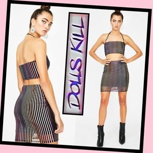 DOLLS KILL Electra Rave Punk Stripe Skirt, Top Set